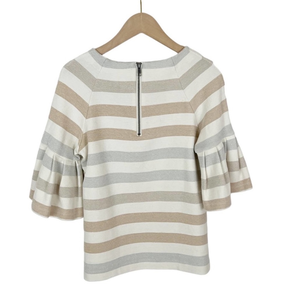 Anthropologie Maeve Metallic Striped Helsa Ruffle Sleeve Knit Top Size XS - Picture 4 of 9